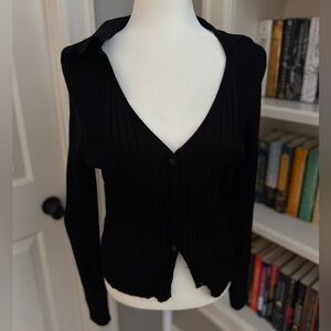 White House Black Market Collared Black Dress Sweater Size L